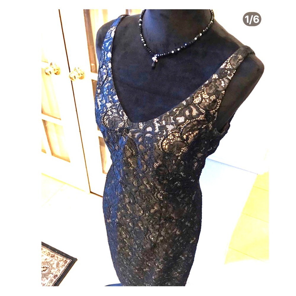 Black Lace & cream cocktail dress knee-length
